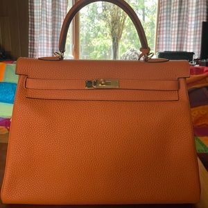 Hermes Kelly II 35 Orange Retourne Togo Excellent Condition Authentic